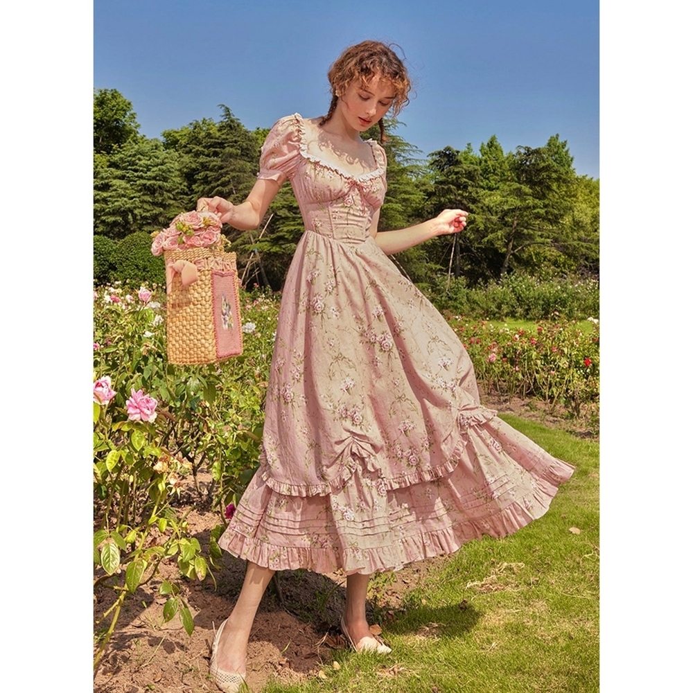 Lacemade Rosa Rubus Story Corset Bridgerton Floral Puff Sleeve Maxi Dress - Picture 3 of 10